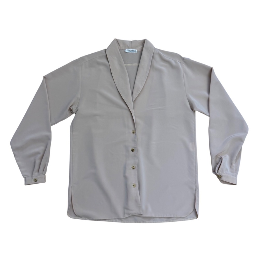 Oscar de la Renta Collectibles Vintage Blouse Beige Shawl Collar 8 professional